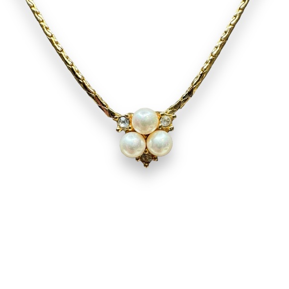 Vintage Christian Dior Gold Plated Necklace Pearl Crystal - Picture 2 of 6